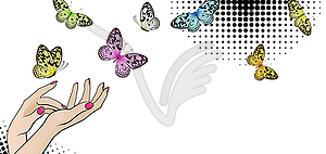 Horizontal Banner with Female Hands and Bright - vector clip art