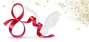 Horizontal Banner with Red Ribbon in Shape of Numbe - vector clipart