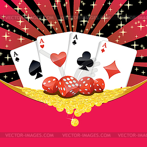 Dices, playing cards and falling golden coins - vector clip art