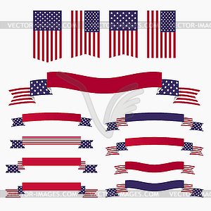 Красный белый синий американский флаг, ленты и баннеры - векторное изображение EPS