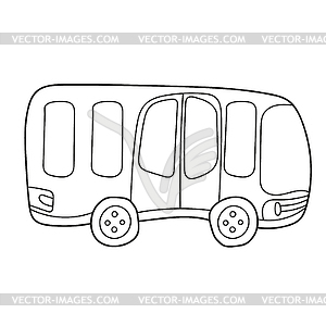 Simple coloring page. Funny bus cartoon. Outlined - vector image