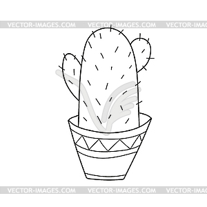 Simple coloring page. cactus - cute pot for colorin - vector clip art
