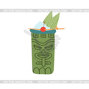 Hand-drawn doodle cartoon style . Tiki cocktail in - vector image