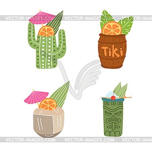 Tiki cocktails set - vector clip art