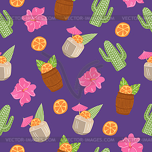 Seamless tiki drinks pattern on violet. Seamless - vector clipart / vector image