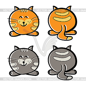 Cute cat. Set of icons. Cartoon cat, front and back - vector image