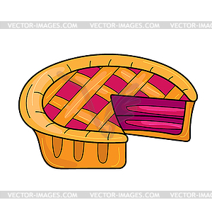 Cute cartoon pie. Cherry or bleuberry pie drawing. - vector clipart