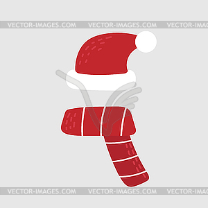 Red scarf and hat of Santa Claus. Simple icon for - vector image