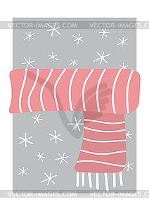 Уютный розовый шарф серая поздравительная открытка с - векторное изображение EPS