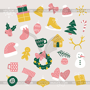 Set of abstract christmas new year winter icons. - stock vector clipart