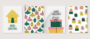 Set of christmas greeting cards with holiday text - vector clipart