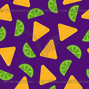 Background with nacho, slice of lime on purple- - vector clipart