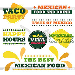 Mexican fast food restaurant emblem set. Traditiona - vector image