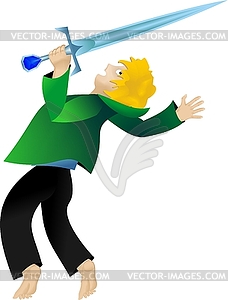 Young man and sword - vector clipart