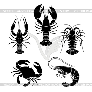 Set of seafood crustaceans silhouettes - vector clipart