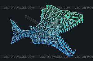 Deep water predator fish attacking - vector image