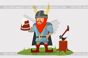 Cartoon viking with beer mug in hand - vector EPS clipart