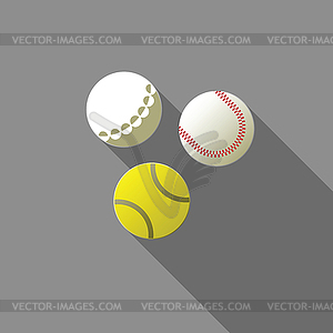 Balls for tennis, golf and baseball - vector clipart