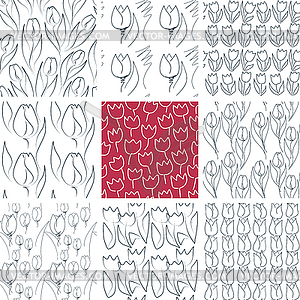 Tulips Seamless Patterns Set - vector image