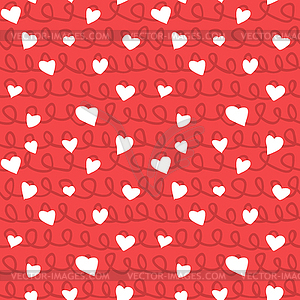 Abstract Hearts and Ropes Seamless Pattern Doodle - vector image