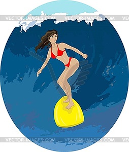 Girl surfer on a wave - vector clip art