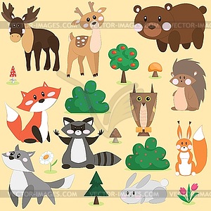 Vector set of forest animals - vector image