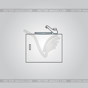 Kitchenware sink basin icon, sign and button - vector clipart
