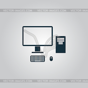 Computer case with monitor, keyboard and mouse, icon - vector image