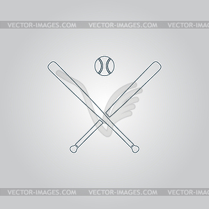 Crossed baseball bats and ball - vector image