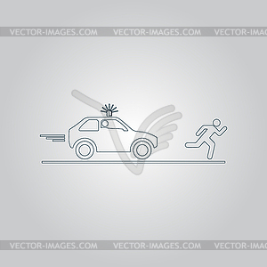 Грабитель и полицейский автомобиль - изображение в векторном виде