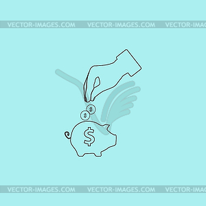 Piggy bank and hand with coin icon - vector clipart / vector image