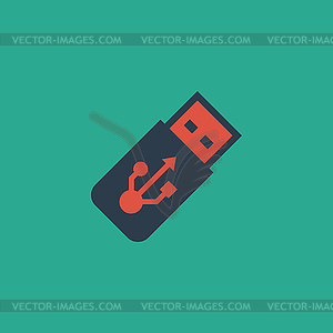 Значок USB флэш-накопитель на сером плоской кнопки - изображение векторного клипарта