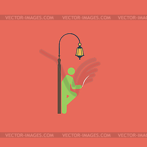 Businessman leaning on lamppost in tree, reading - vector clipart