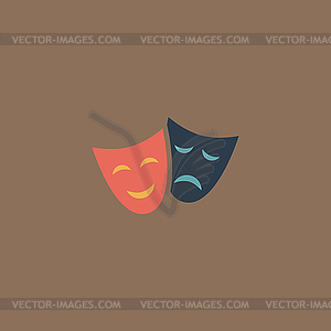Значок театр со счастливыми и печальными масок - векторный рисунок