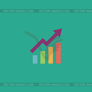 Growing bars graphic icon with rising arrow - vector image