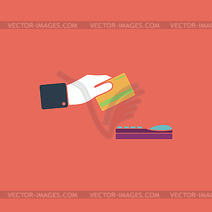 Hand swiping credit card symbol - vector clip art