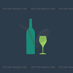 Bottle of wine and glass - vector EPS clipart