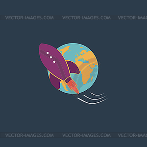 Rocket go to deep space - stock vector clipart