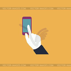 Smart phone, finger clicking - vector clipart