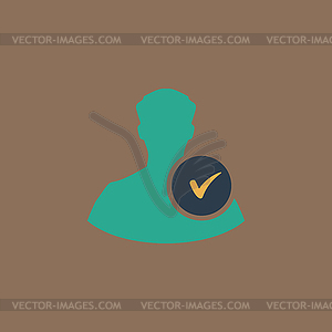 User profile sign web icon with check mark glyph - vector clip art