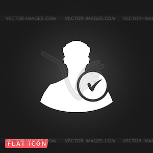 User profile sign web icon with check mark glyph - vector clipart