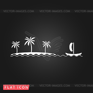 Ship sailing near island with palm trees - vector image