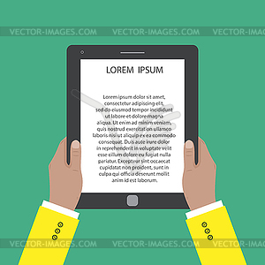 Hands holding tablet computer - vector image
