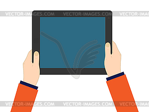 Hand holding hi-tech computer communication device - vector clip art