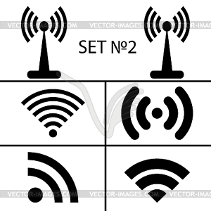 Set 2. Fourteen different black wireless and wifi - vector image