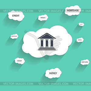 Bank icon, and cloud with text - vector image