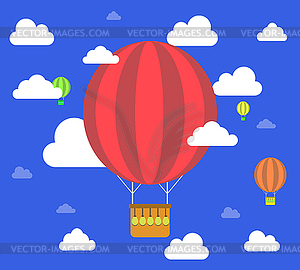 Retro hot air balloon fly sky background - color vector clipart