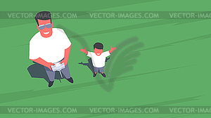 Father and son taking drone selfie. - vector clip art