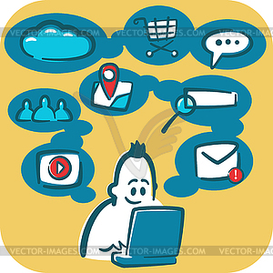 Online with laptop - vector image