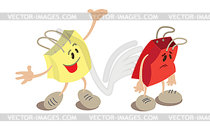 Shopping bag mascots conversation - vector clipart